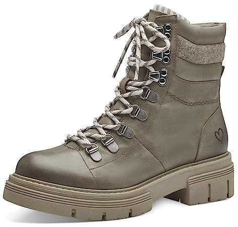 MARCO TOZZI Damen Stiefeletten zum Schnüren aus Kunstleder Plateau, Grau (Stone Comb), 41