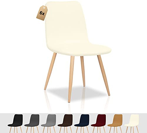 FIGOOO Fundas para Sillas Pack 6 Elásticas Fundas Sillas de Comedor Redondas Escandinavas Antimanchas Moderna Cubre Funda de Silla Ajustables Fundas Protectoras para Sillas de Cocina(Beige,6pcs)