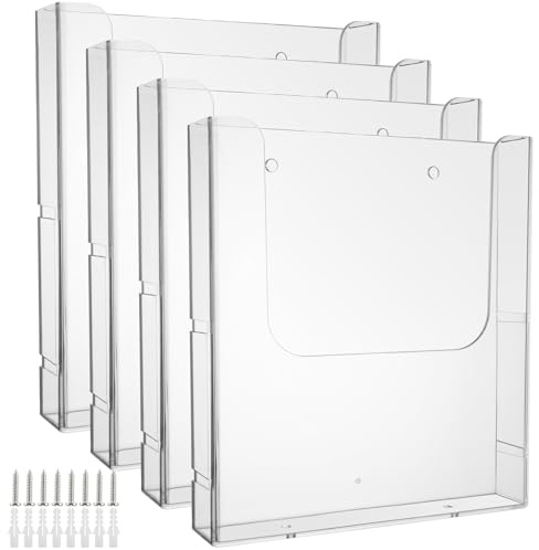 VIDETOL 4 Pack A4 Portrait Wall Mountable Menu Leaflet Holder, Wall Mounted Document Holder, Clear Literature Holders, 4.2x22.4x24.1cm