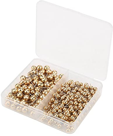 Yunxwd Spilli da Sarta, 300 Pezzi Spille da Cucito di Spilli con Testina in Vetro, Testa con Palla Spilli Dritti, per Cucire, Fai da Te, Artigianato(Oro)