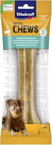 Vitakraft Chews, Aperitivo para Perros, 21 cm de Largo, Hueso masticable, apoya el Cuidado Dental y la higiene bucal, de Piel Pura de Vacuno, para Perros Grandes (1 x 21 cm)