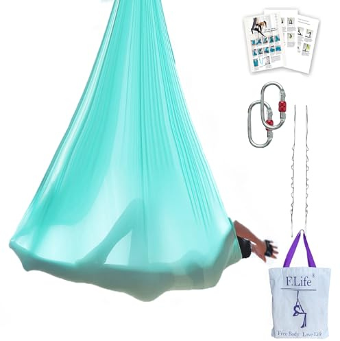F.Life Aerial Yoga Hammock 6.5 yards Premium Aerial Silk Fabric Yoga Swing for Antigravity Yoga Inversion Include Daisy Chain,Carabiner and Pose Guide (Turquoise)