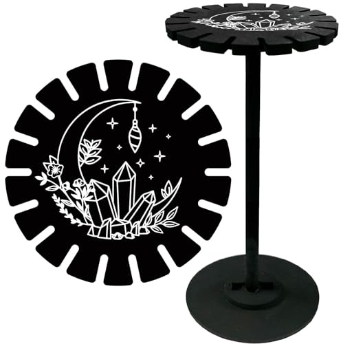 CRASPIRE Luna Porta Pendolo in Legno Foglia di Cristallo Ruota da Divinazione Ruota da Rabdomanzia Espositore Nero Scaffale Vintage Roma Strega Roba Organizer Rack con Borchia per La Casa Tavolo