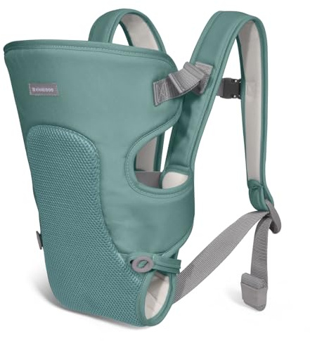 KikkaBoo Mochila Portabebes Ergonomica MYRA, Portabebe y Porteo Bebe, Marsupio Bebe, Correas Anchas y Ajustables, Manos Libres, 3 Posiciones, hasta 9 kg, Ligera y de Malla Transpirable, Menta