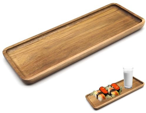 KtbeYTi Bandeja de Madera de Natural 29x10.6x1.6 cm Bandeja de Acacia Platos Decorativa de Madera para Hoteles, Familia