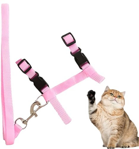 EIHI Katzengeschirr mit Leine, Verstellbares Nylon Geschirr für Katzen und Kaninchen, Ausbruchsicher, Rosa, 1 Stück