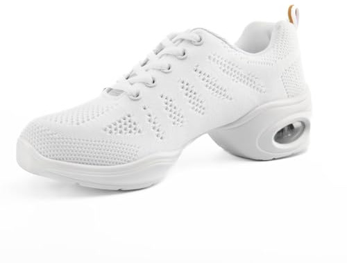 Asyusyu Baskets de danse pour femme - Chaussures de danse jazz à lacets avec coussin d'air pour homme et femme - Cheerleader Zumba, Blanc., 36 EU