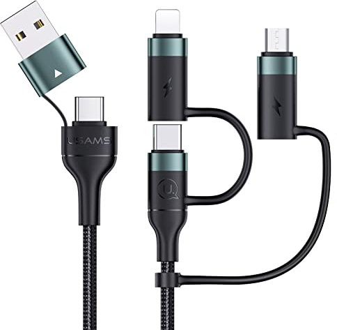 Pluggify 6 en 1 Multi Cable de Carga 60W, Cargador Cable USB C Cable de Carga Rápida PD 3A USB A/USB C a iP/Micro USB/Tipo C Cable Universal para Portátil, Tableta, Smartphone (1.2M Verde)