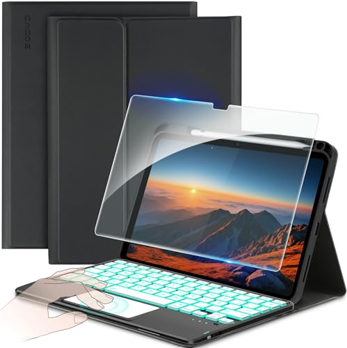 CACOE Funda Teclado para iPad 11.ª Gen (A16) / 10.ª Generación (11/10.9 Pulgadas) 2025/2022 con Touchpad, Iluminación de 7 Colores, [Español] Magnético Desmontable Bluetooth Teclado, Negro