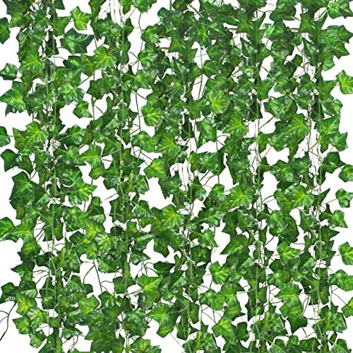 84 FT Artificial Ivy 12 Pack Ivy Vine Garland Ivy Leaves Greenery Garlands Clip Hanging Fake Leaf Plants Faux Green Flowers Decor Home Kitchen Garden Office Wedding Wall