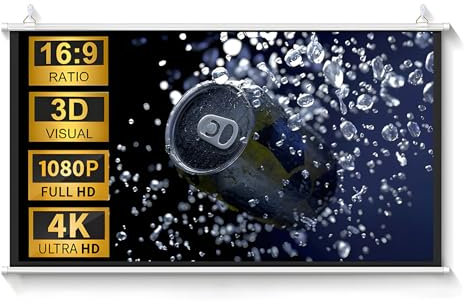 Pantalla de Proyector Desplegable Manual, Pantalla de Proyección Manual Retráctil Enrollable, Pantalla de Proyector de Video 16:9 4K 8K 3D Ultra HD Cine en Casa, Montaje en Pared / Techo(84 inch)