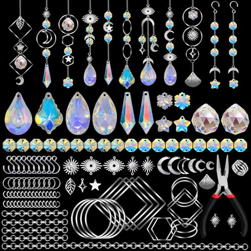 200 Piezas DIY Kits Atrapasoles Carillón Atrapasoles Cristal Colgante Suncatcher de Cristal Carillón de Viento con Colgante para Ventanas,Hogar y Jardín