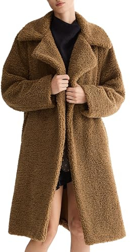 Orolay Women's Fuzzy Fleece Jacket Mid Long Faux Fur Lapel Sherpa Teddy Coat Winter Warm Outerwear with Pockets Khaki Large