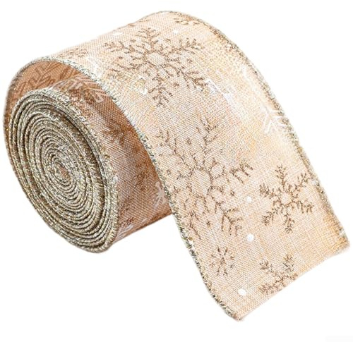 Linnkyfloa Holiday Decorative Fabric Ribbon 6.3cm Width x 2m Length for Christmas Tree Trimming and Bow Crafting, Cloth Material in Apricot Pink Gray Blue Colours(Apricot)