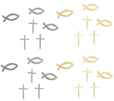 YIPFEN Set de 60 Piezas Decorativas de Madera - Peces y Cruces para Comunión, Bautizo y Confirmación - Decoración de Mesa para Esparcir, Manualidades, Baby Shower y Boda