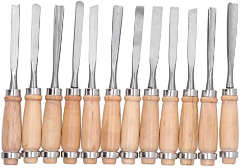 Hyuduo Scalpello per Tornitura del Legno, Set di Strumenti per la Lavorazione del Legno in Acciaio Ad Alta velocità da 12 Pezzi per Intaglio, Taglio e Modellazione, Scalpelli per Tornio Portatili da