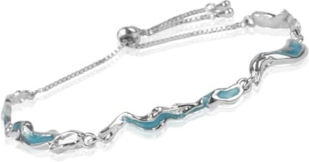 crayfomo Bracelet vague océan bleu côtier | Bracelet émail argent délicat avec fermoir coulissant réglable, accessoire de plage parfait