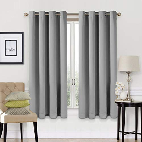 EASELAND Grey Blackout Curtains 46x54 Inch, Thermal Insulated Room Darkening Eyelet Blackout Curtains for Bedroom Living Room Kitchen Nursery, 2 Panels