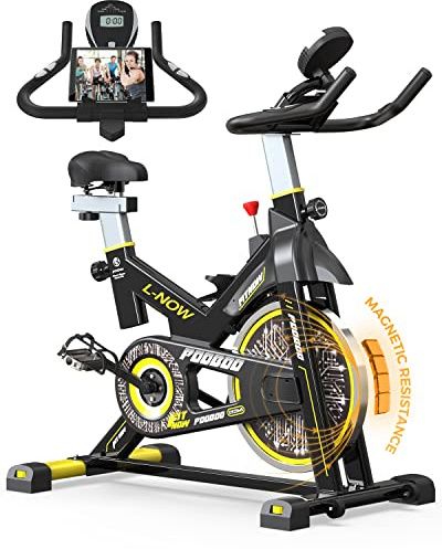 pooboo Magnetic Resistance Cycling Bike, Belt Drive Indoor Exercise Bike Stationary LCD Monitor with Ipad Mount ＆Comfortable Seat Cushion for Home Cardio Workout, Training Upgraded Version