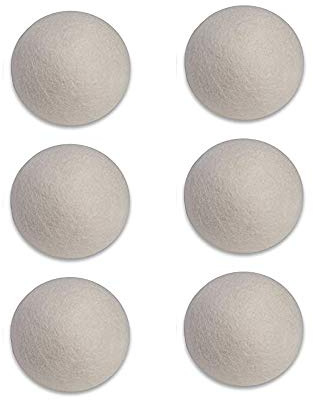 Palline per asciugatrice, in lana biologica, ammorbidente naturale scuro, 6 pezzi (6 palline bianche)