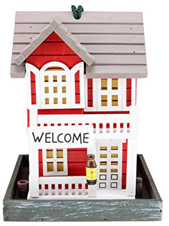 CLEVER GARDEN Vogelhaus zum Aufhängen, Deko Outdoor Vogelfutterhaus für Kolibris und Wildvögel, Rot Willkommen