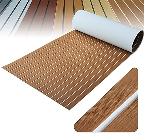 1pc 240*90*0.6cm EVA-Schaum Faux Teak Boat Decking Sheet rutschfeste Matte selbstklebende Marine Bodenbelag Teppich für Boote Yachten Schiffsdecks Schnellboote Surfbretter (Hellbraun über Weiß)