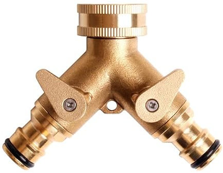 Brass Dual Hose Connector 2-Way Garden Hose Diverter Y-Valve Hose Connector Independent On/Off with 2 * 3/4 Brass Faucet Connectors 3/4 Dual Y-Valve Faucet Diverter, Faucet Quick Connector