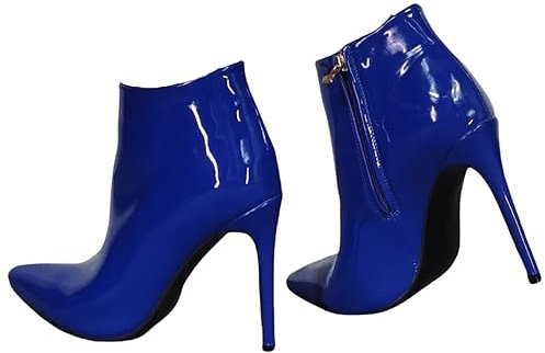 Botines de tacón alto Stiletto, botín de tacón fino con punta de patente azul atractivo, zapato corto de tacón alto de Frankie Hsu diseñador de moda elegante y elegante tobillo elegante para mujer,