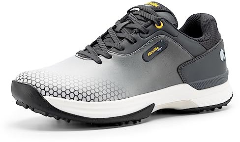 FitVille Mens Golf Shoes Extra Wide Fit Casual Sneakers Water Resistant Non Slip Outdoor Spiked Trainers for Golf Training, Grey, 11 UK Wide