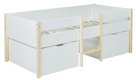 WEBER INDUSTRIES Halbhochbett mit 2 Schubladen - 90 x 190 cm - Weiß & Eiche - Sissy