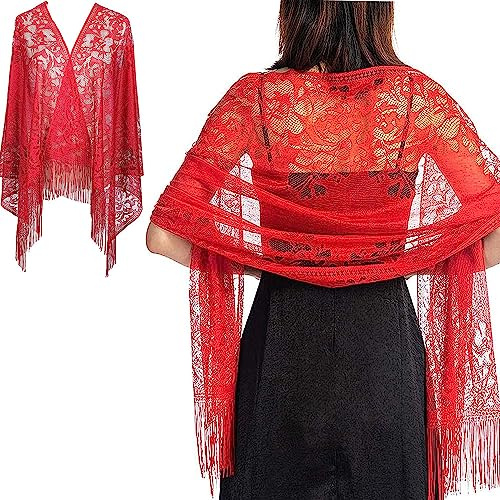 RY-EARL Femme Châles Etoles Echarpe Foulards en Dentelle Creuse Été Étole de Protection fes Épaules pour Mariages Mariée Bridemaids Cocktail Cérémonies Tenue de Soirée Fête Plage
