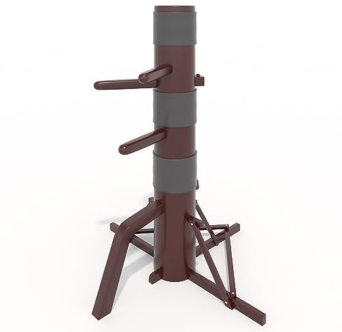 MR Wing Chun Dummy, Wooden Mook Yan Jong, IP Man Training Target with Tripod Base, Adjustable Height Mook Yan Jong Training with 3 Striking Pad, Martial Arts Traditional Kung Fu Training Dummy