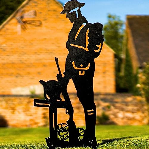 LOGI Lest We Forget Tommy Soldier Silhouette Military Statue Remembrance Day Sculpture Army Poppy Metal Art Figurine Veteran Tribute Garden Memorial Ornament (Black Painted)