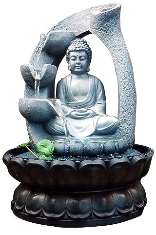 Uziqueif Buddha Seduto Meditation Fontana da interni, cascata, fontana da tavolo per interni Zen Meditazione, decorazione rilassante per casa, ufficio, camera da letto,Grigio,Buddha A