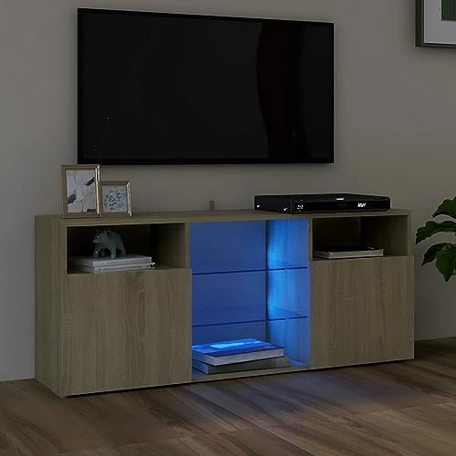 TANZEM TV-Schrank mit Sonoma-Eiche 120x30x50 cm, TV Lowboard, Fernsehschrank, Fernsehtisch, Fernseher Schrank, TV Sideboard, TV Board, TV Cabinet, TV Bank, TV Kommode