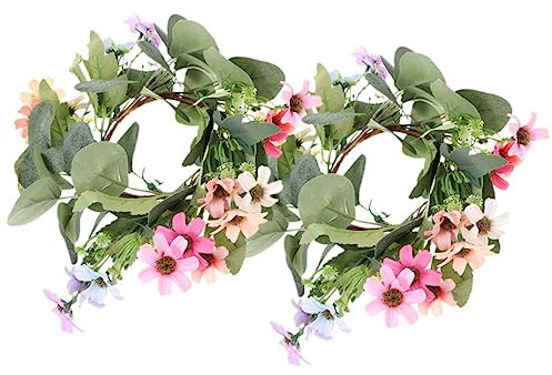 TOPBATHY 2 StüCk Eukalyptus Kerzenringe Mit GäNseblüMchen - 25 cm Tischdeko FüR Hochzeit, Geburtstag Und Festlichkeiten, KüNstliche BlumenkräNze FüR Elegante Tischgestaltung