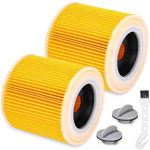 Yulado Filtros De Cartucho, 2 PCS Filtro Para Karche, Filtro Cartucho Compatible Lavables y Reutilizables, Filtros Para Aspiradora WD2 /WD3/MV2/MV3/WD 2.200/WD 2.500 M/WD 3.200 /WD 3.300 M/WD 3.500