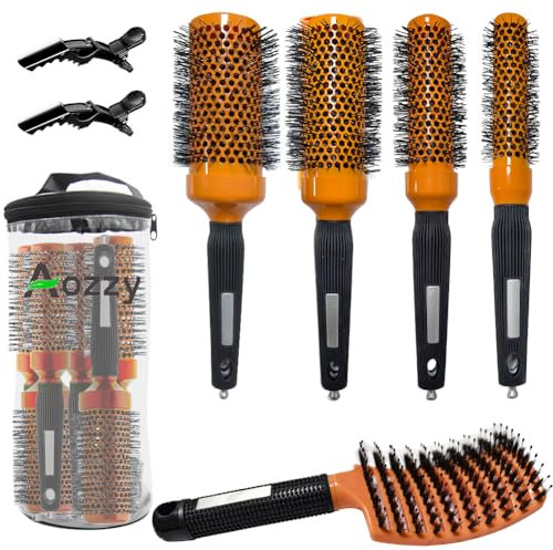 Haar-Rundbürste Set Zum Föhnen Glätten Langer Kurzer Nylonborsten Salon Styling Keramik Antistatische Lonen Haarbürste Rund Set Runde Haarbürste Set mit 1 Massage Wildschweinborsten Entwirrungsbürste