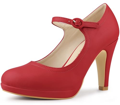 Allegra K Décolleté da donna con plateau, punta tonda, cinturino alla caviglia, tacco, Rosso, 40.5 EU