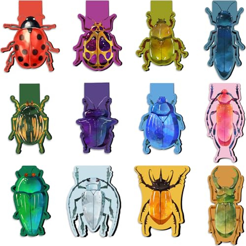 12 Pack Magnetic Bookmark, Tixlux Insect Style Book Marker Clip Sets for Kid, Teacher, Students, Book Lovers, Insect Fans