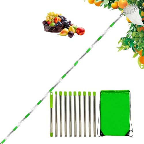 Raccoglitore di Frutta telescopico in Metallo - Asta di Raccolta telescopica, Raccoglitore telescopico Portatile | allungabile con Design Portatile, garantisce Una Rapida Raccolta di Frutta e