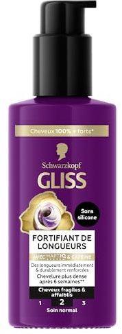 Gliss, Schwarzkopf, Soin fortifiant de longueurs , Longueurs renforcees , Cheveux plus denses et forts , Sans silicone , Cheveux fragiles et affaiblis , Haptiq system et cafeine , 100ml