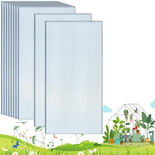 TEOV Polycarbonat Gewächshaus Platten 10Pcs 150x60.5 cm, 4mm Gewächshausplatten, Doppelwandige Transparente PC Dachplatten
