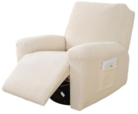 AYYDS Stretchhusse für Relaxsessel Komplett, 4-Teilig Sesselschoner für Fernsehsessel, Waschbar Stretch Relaxsessel Bezüge, All-Inclusive Sesselbezug für Fernsehsessel Liege Sessel (Beige)