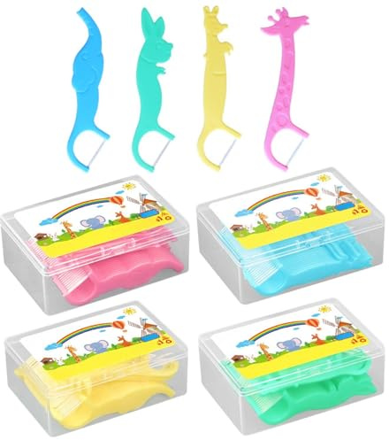 LCIEFKAE 160 Seta di Piccoli Animali, Gonne Dentate, Pulizia Dentale, Barre Dentali Dolci, Aste per Bambini per Bambini, Filo Interdentale A Forma di Animale.
