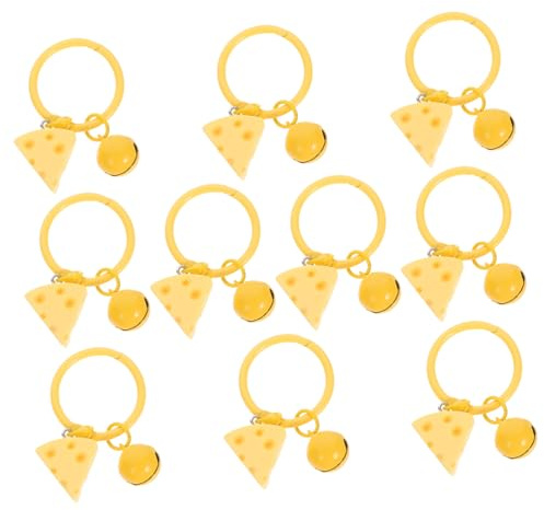 jojofuny 10pcs Cheese Bell Keychain Set for Kids Cute Candy Color Backpack Bag Pendant Party Favors Yellow Mini Key Rings Children Accessories
