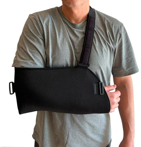 Ortones – Cabestrillo Sling Ajustable para Brazo y Hombro con Cincha Antirotación – Inmovilizador Bilateral para Adultos – Resistente, Transpirable y Fácil de Ajustar – Color Negro (Large)