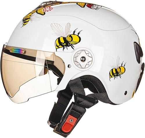 Caimcie Kinder-Motorradhelm, Leichter offener Halbschalenhelm für Jungen und Mädchen mit Sonnenblende, Mopedhelm, Allwetterhelm, für Kinder von 3-16 Jahren C,50-56CM