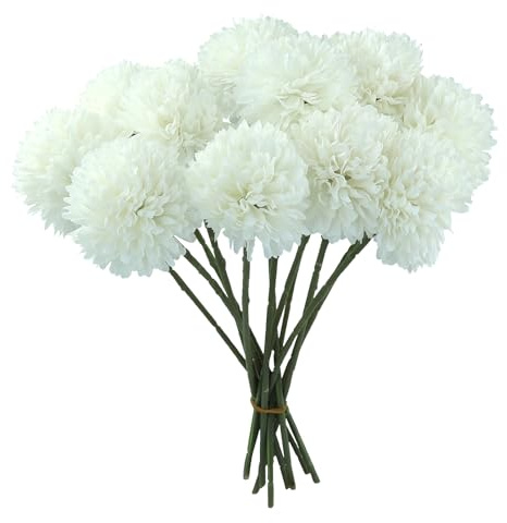 PETERMALLON 12 st konstgjorda krysantemumblommor, krysantemum sidenblommor, konstgjorda krysantemumbukett, vit, 28 cm, för bröllop, födelsedagsfest, kök