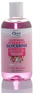 CLERE Rosewater with Glycerin 250ml - 48H Moisture Boost Soothing Formula with Plant Based Glycerin & Rose Oil, Lightweight Fast-Absorbing Moisturiser for All Skin Types